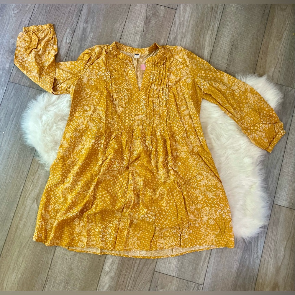 OLD NAVY | Sunflower Yellow Floral Tunic Mini Long Sleeve Dress (L)